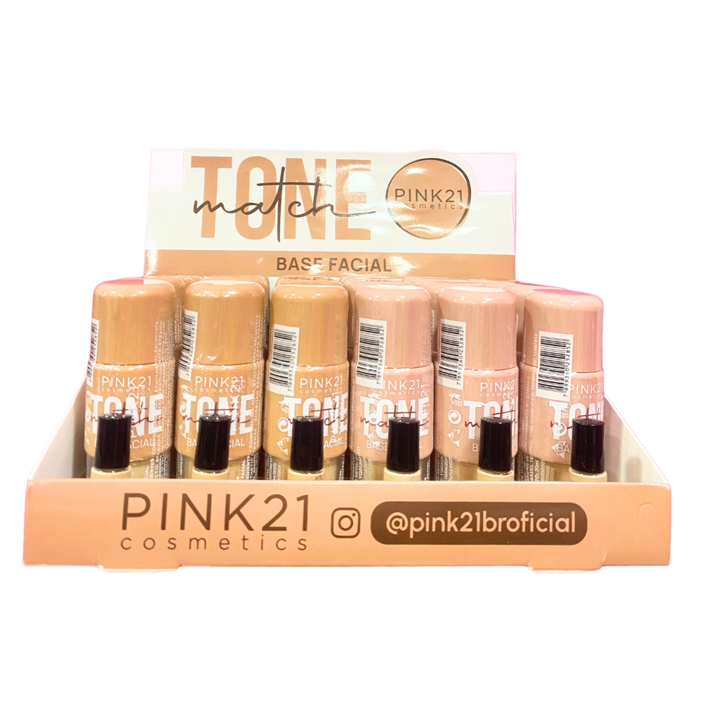 Box Base Facial Tone Match Pink21 Cosmeticos - 24 Unidades