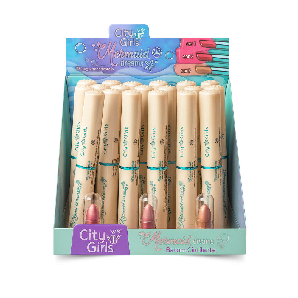 Batom Cintilante Mermaid Dreams City Girls – Box com 24 Unidades