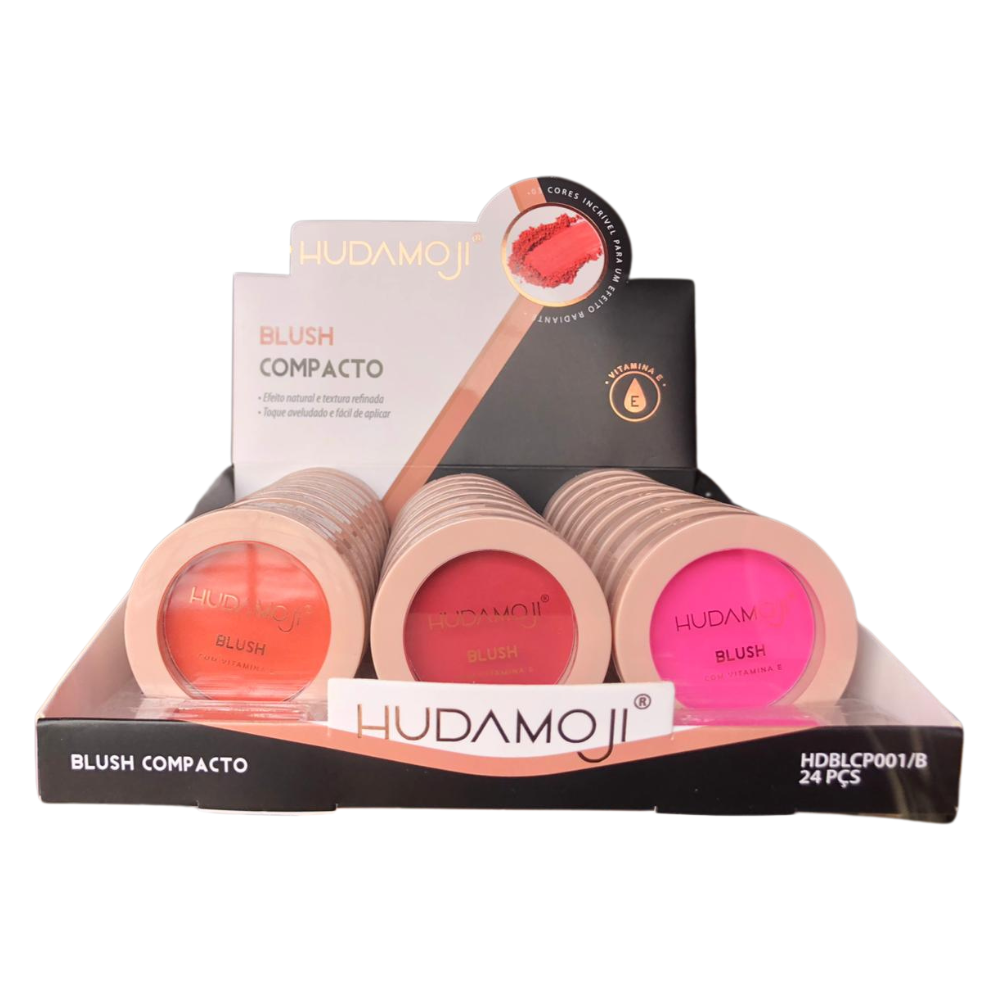 Blush Compacto Efeito Natural Hudamoji – Box com 24 Unidades