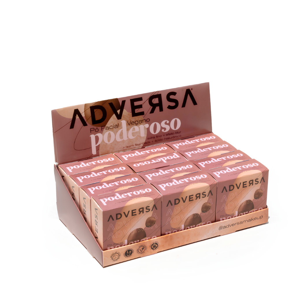 Pó Facial Vegano Adversa Poderoso Cor Média – Box com 12 Unidades