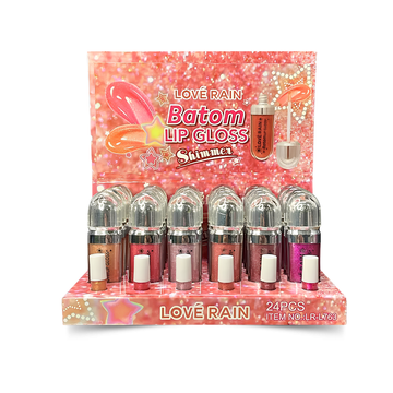 Lip Gloss Batom Shimmer Love Rain – Box com 24 Unidades