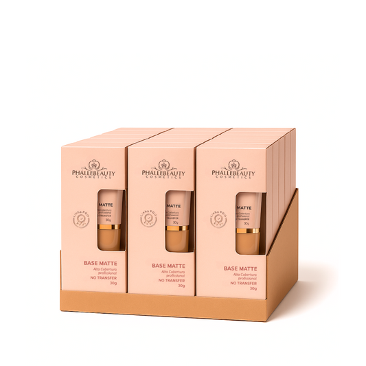 Base Matte Alta Cobertura Profissional Phallebeauty – Box com 12 Unidades (Cor 06)