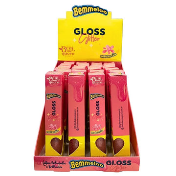 Gloss Glitter Morango Bem Me Quero Bella Makeup – Box com 24 Unidades