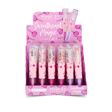 Lip Gloss 2 em 1 Sweetheart Magic Pink 21 – Box com 24 Unidades