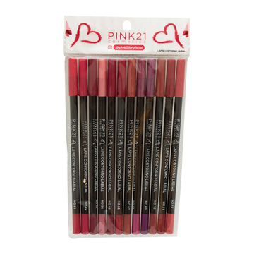 Lápis Delineador para os Lábios Pink21 Cosméticos – Box com 12 Unidades