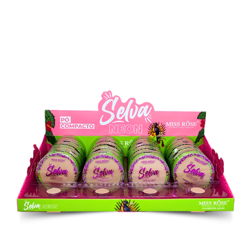 Pó Compacto Selva Neon Acabamento Aveludado Miss Rôse – Box com 24 Unidades