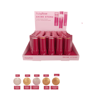 Box c/ 36 Unidades - Iluminador Stick Shine Stone | Ruby Rose (R$ 9,34)