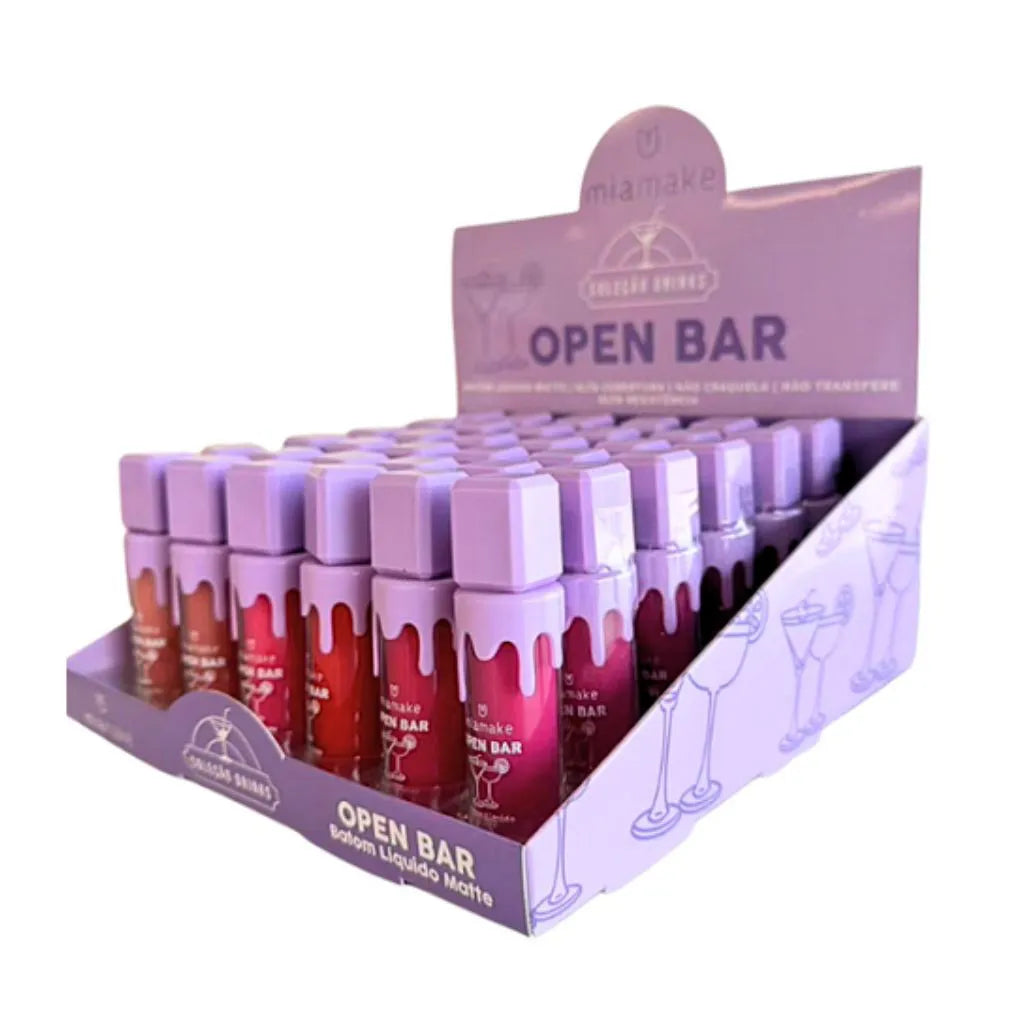 Batom Líquido Matte Open Bar Mia Make – Box com 36 Unidades