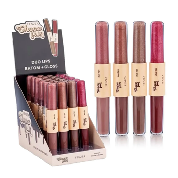 Duo Lips Batom + Gloss Choco Fun Fenzza – Box com 24 Unidades