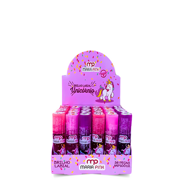 Box C/ 36 Unidades Brilho Labial Unicórnio Maria Pink Bellafemme R$