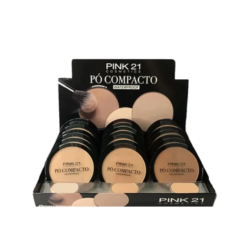 Box C/ 24 Unidades Pó Compacto Resistente A Água Pink21 Cosmeticos R$: 6,61