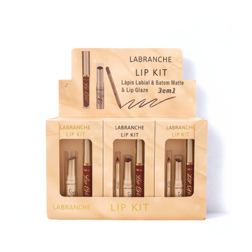 Kit com 3 Unidades Lápis Labial, Batom Matte e Lip Glaze Labranche – Box com 12 Unidades