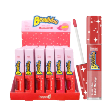 Box C/ 36 Unidades Gloss Labial Beautyloo Morango Face Beautiful R$: 6,60