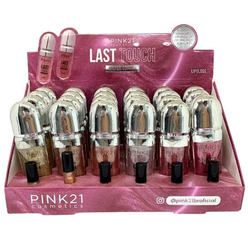 Box Lip Gloss Last Touch Silver Editon Pink21 Cosmeticos - 24 Unidades