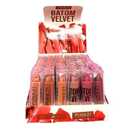 Box Batom Velvet Pink21 Cosmeticos - 48 Unidades