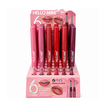 Box C/ 24 Unidades Duo Lipstick & Lip Liner Hello Mini R$: 8,70