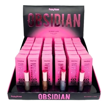 Box C/ 36 Unidades Gloss Labial GLossy Lips Obsidian Ruby Rose R$:
