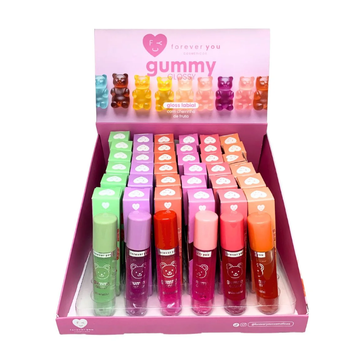 Box C/36 Unidades Gloss labial Glossy Gummy Com Cheirinho De Fruta Forever You R$: 2,80