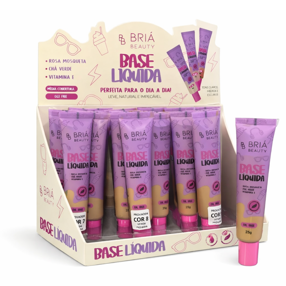 Base Líquida Oil-Free Briá Beauty – Box com 24 Unidades (Box C)