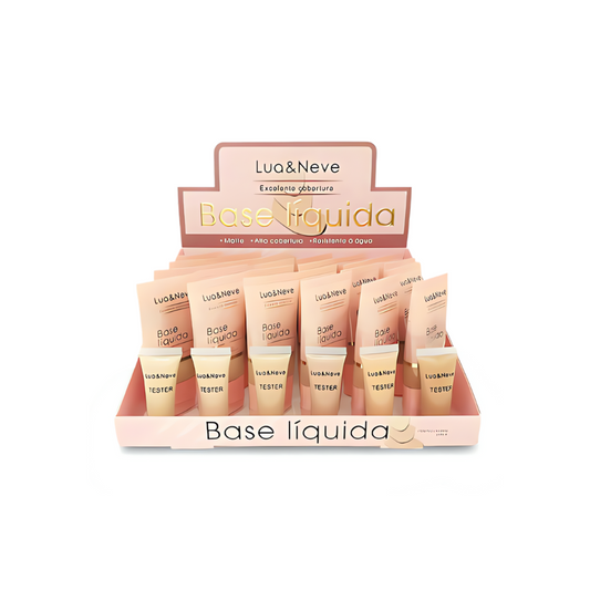 Base Líquida Matte Excelente Cobertura Lua & Neve – Box com 24 Unidades