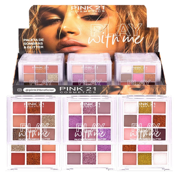 Box C/ 24 Unidades Paleta De Sombra Glitter Pink21 Cosméticos