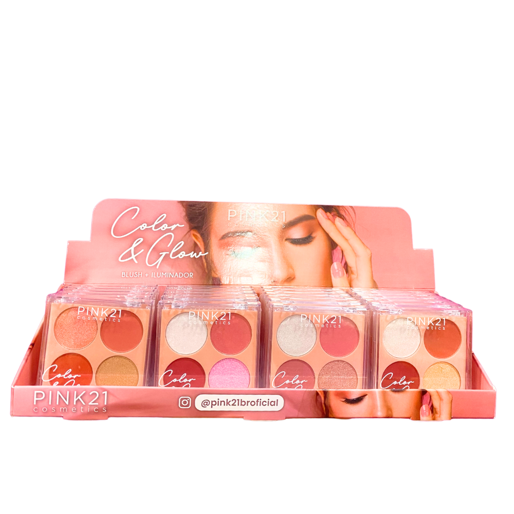 Box Blush + Iluminador Color & Glow Pink21 Cosmeticos - 24 Unidades