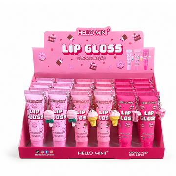 Box C/ 24 Unidades Lip Gloss Longa Duração Hello Mini R$: 6,90
