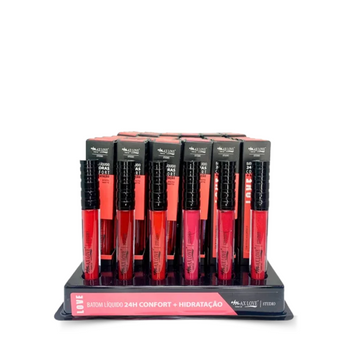 Box c/ 48 Unidades - Batom Líquido 24h Confort + Hidratação Efeito Matte | Max Love (Cores 752 a 757 - R$ 6,25)