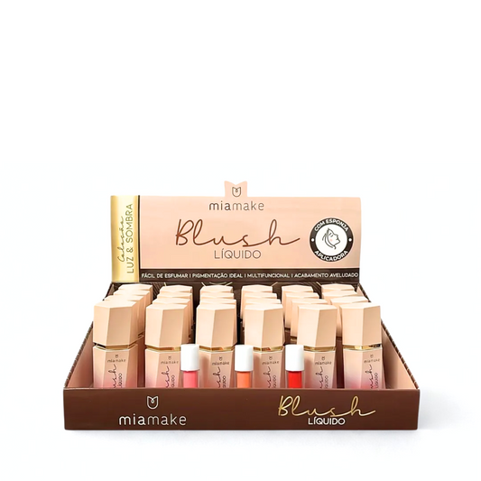 Blush Líquido com Esponja Aplicadora Mia Make – Box com 24 Unidades