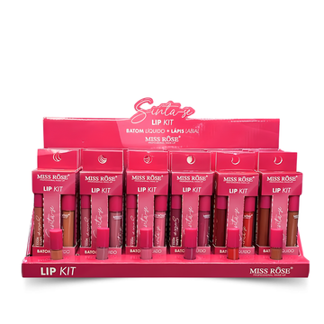 Lip Kit Batom e Lápis Labial Sinta-se Miss Rôse – Box com 24 Unidades