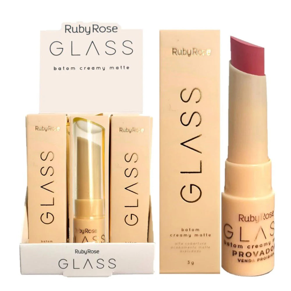 Batom Líquido Ruby Rose Glass Creamy Matte – Box com 12 Unidades (Cor 04)