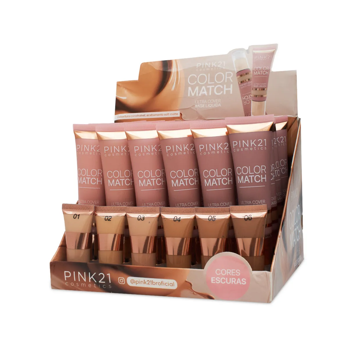 Box Base Líquida Color Match Pink21 Cosmeticos - 24 Unidades