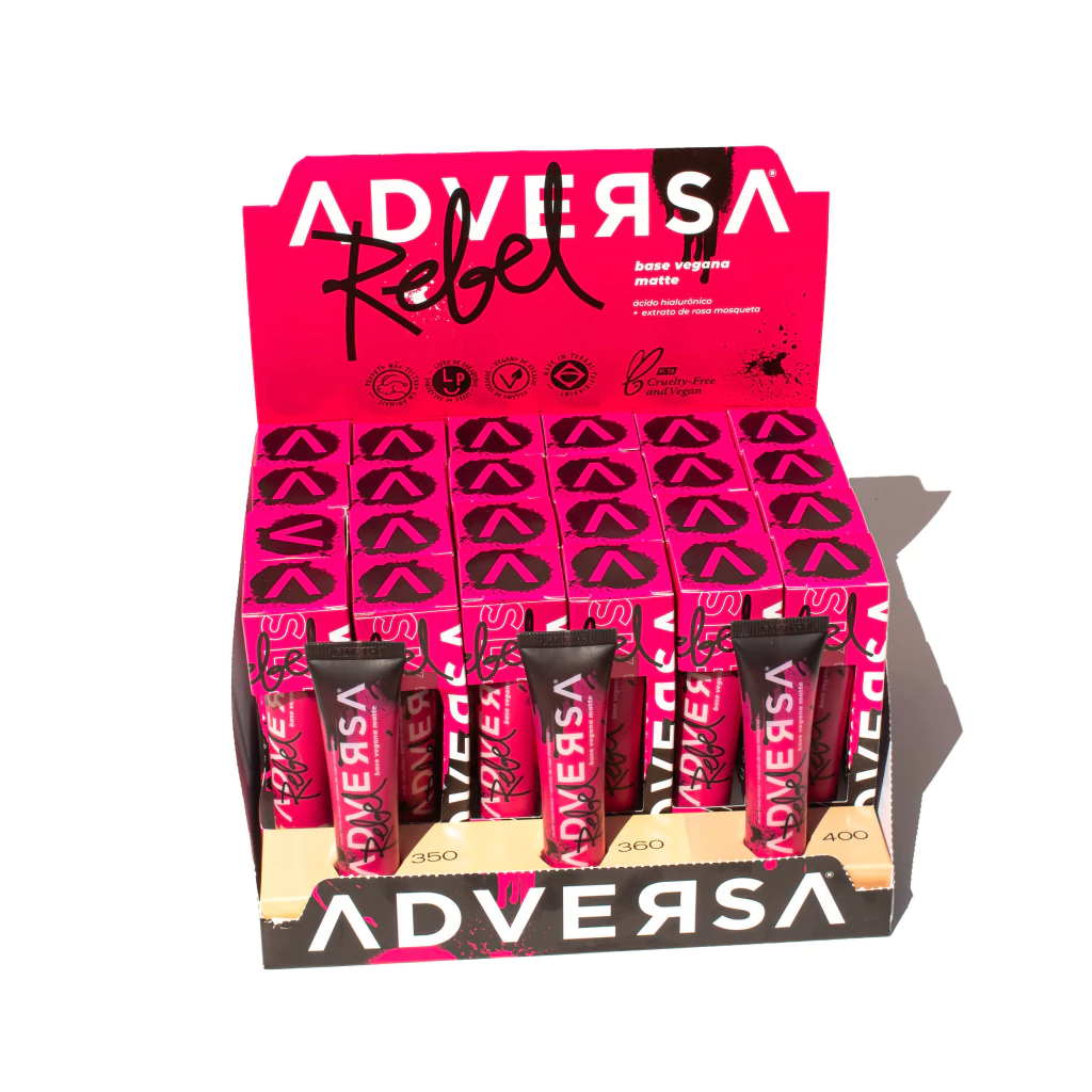 Base Vegana Matte Rebel Adversa – Box com 24 Unidades (Cores 350, 360 e 400)