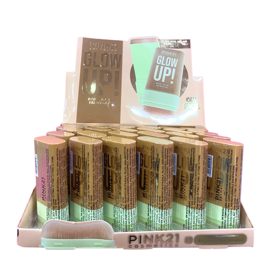 Box Base Bastão com Pincel Glow Up! Pink21 Cosmeticos - 24 Unidades