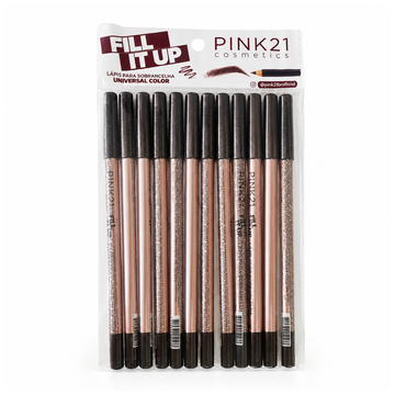 Box Lápis para Sobrancelha Fill It Up Pink21 Cosmeticos - 12 Unidades