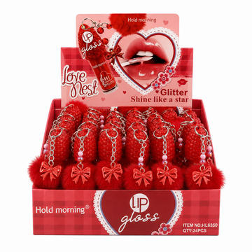 Box Lip Gloss Glitter Pompom Hold Morning - 24 Unidades