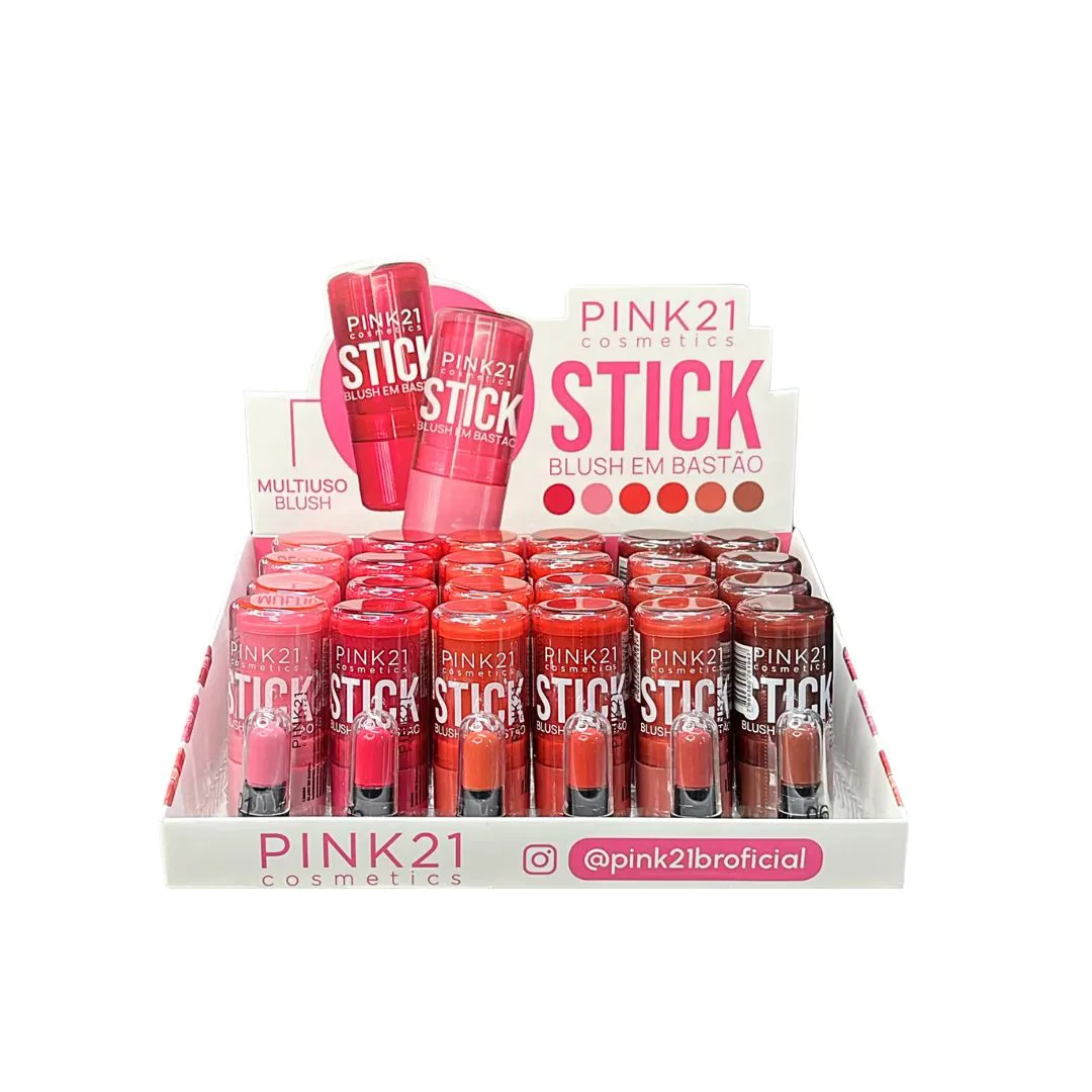 Box Blush em Bastão Stick Multiuso Pink21 Cosmeticos - 24 Unidades